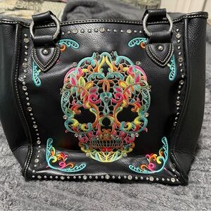 Montana West Black Bag with Colorful Embroidered Skull